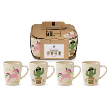 Mug Set 4 Bamboo Pink Unicorn & Cactus